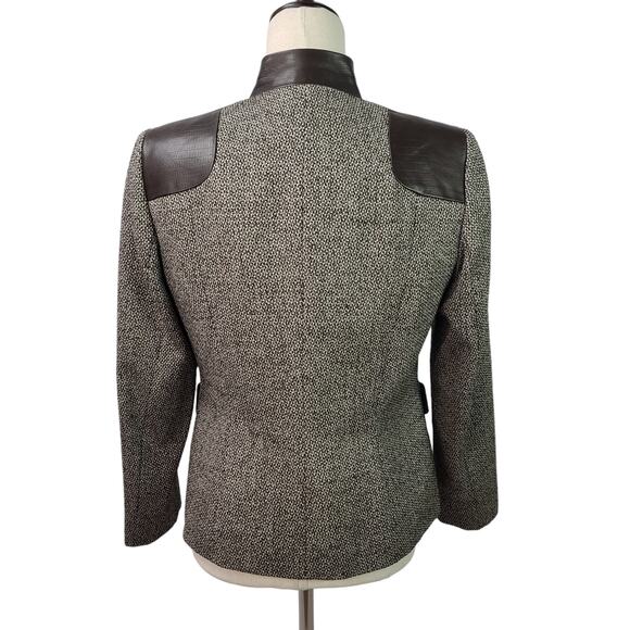 Dana Buchman Brown Tweed Zip Up Vintage Jacket Leather Trim M8 P - Picture 2 of 5